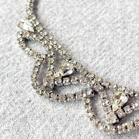 Vintage 1970s Rhinestone Drop Necklace Choker - Glam -Estate Costume Jewelry - Picture 6 of 14